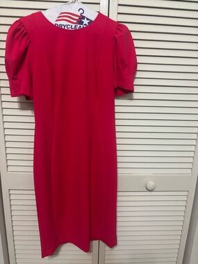 DKNY Bright Pink Puff Sleeve Midi Dress